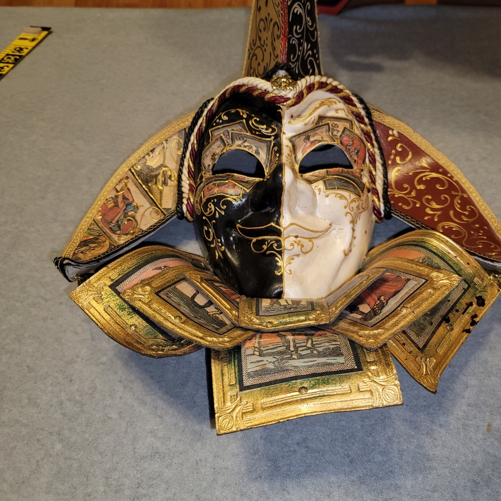 Venetian Jester Masquerade Mask Gold Black Tarot Card Carnival Wall Decor 13in - Picture 4 of 9